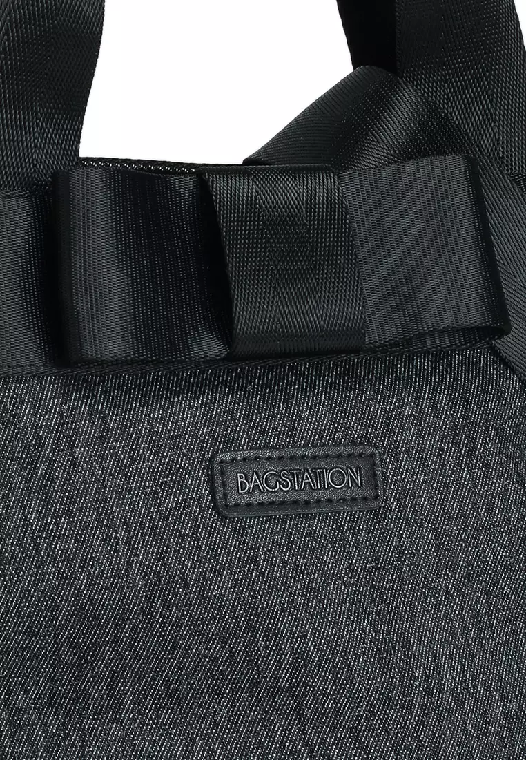 Denim Fabric Convertible Top Handle Bag