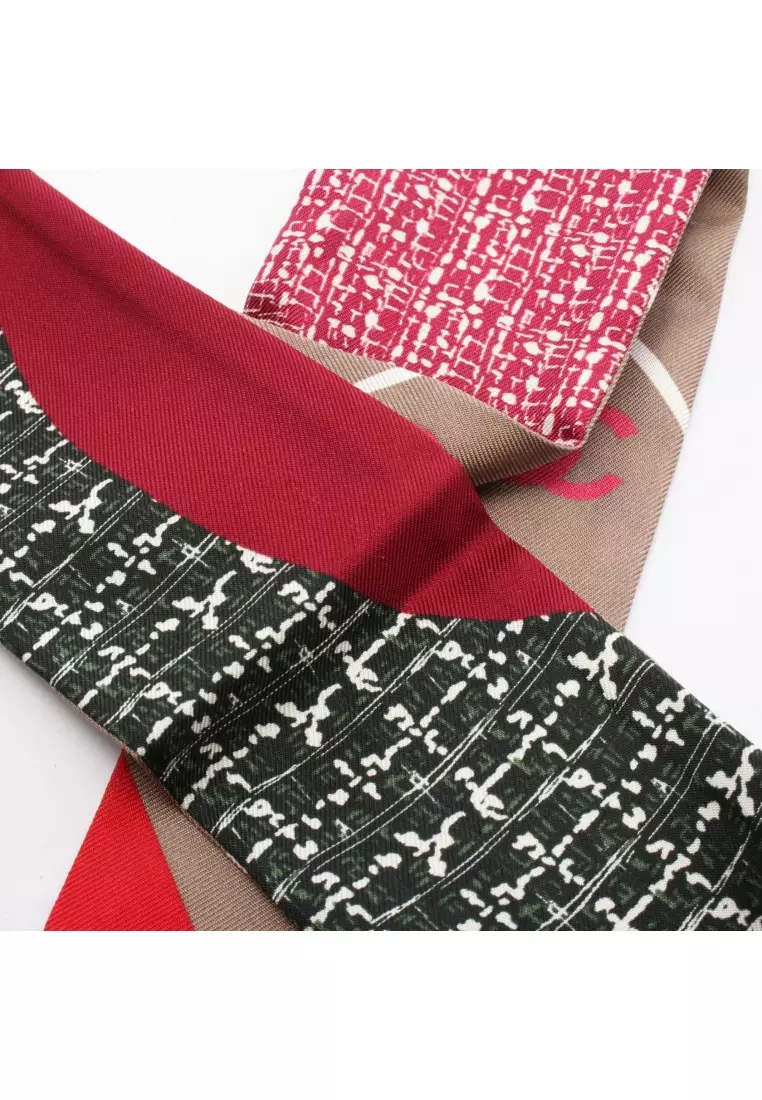Buy Chanel Pre-Loved Chanel coco mark ribbon scarf silk Pink red Navy ...