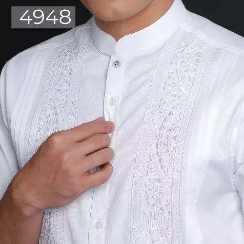 Casella Baju Koko Pria Lengan Pendek Bordir Pleats Design 4948 White