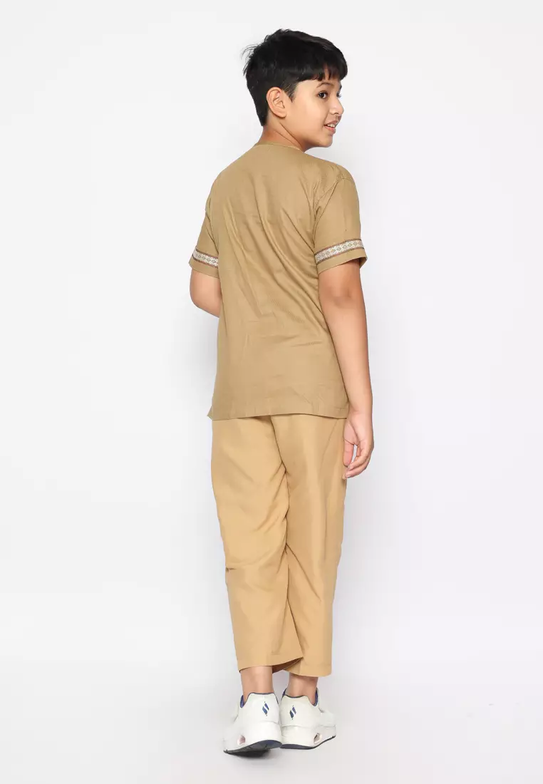 Baju Koko Set Anak Laki Bordir Lentera Brown - GENUINE