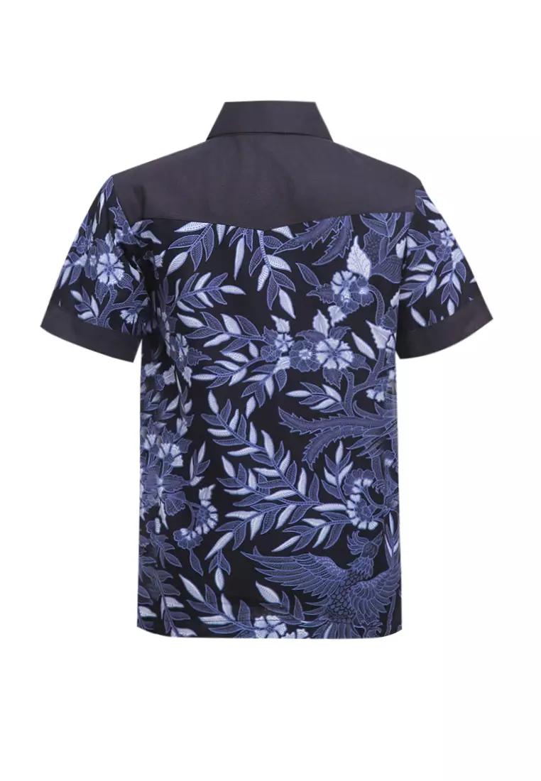 Baju Batik Anak Laki Laki Aqnasa Basic Black Lengan Pendek