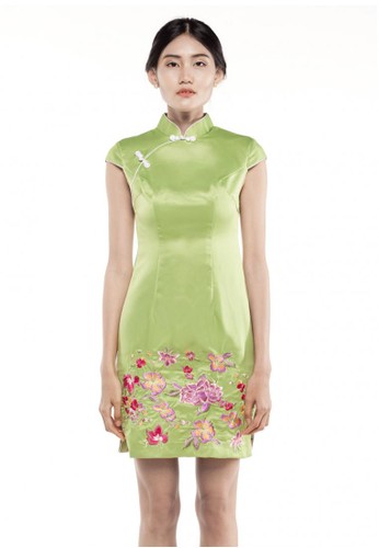 Mandarin Peony Green Spring Garden Cheongsam Dress