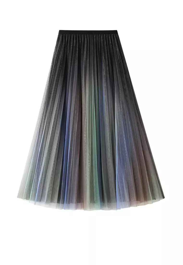 Gradient Rainbow Mesh Maxi Skirt AF0859