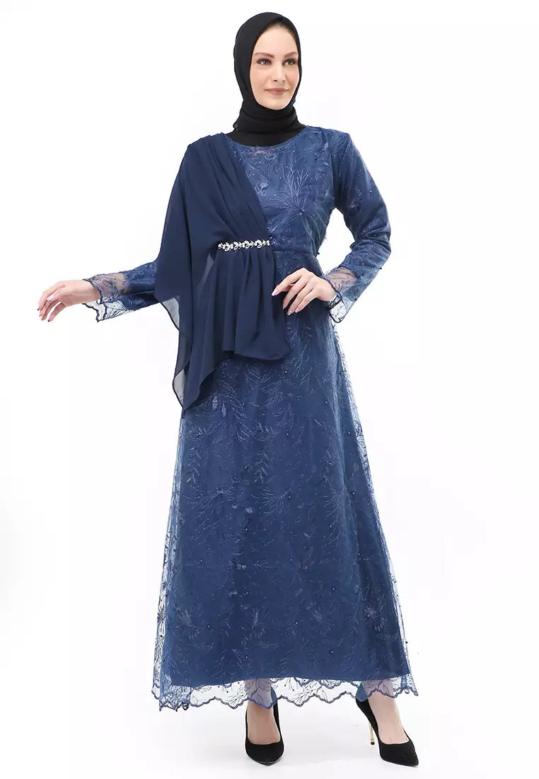 Anita Gaun Long Dress Wanita Regular Fit - Navy