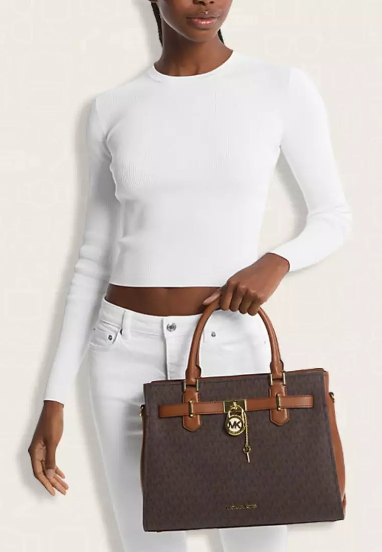 Michael Kors Hamilton Medium Logo Satchel Brown