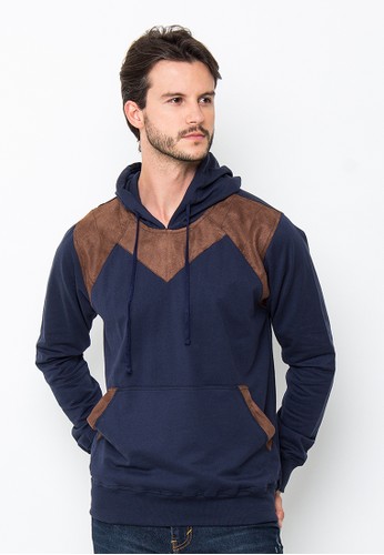 R U S S Babel Navy Sweater Hoodie with Suede