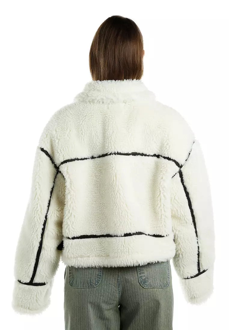 Faux Shearling Aviator Jacket in Cream