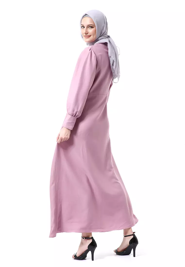 Alliyah Dress Gamis Muslimah Long Sleeve Model Balon Regular Fit Premium High Quality - Lilac