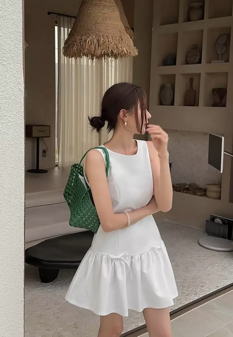 Elegant Bow Tie Vintage Puffy Tank Mini Dress CA26041612W