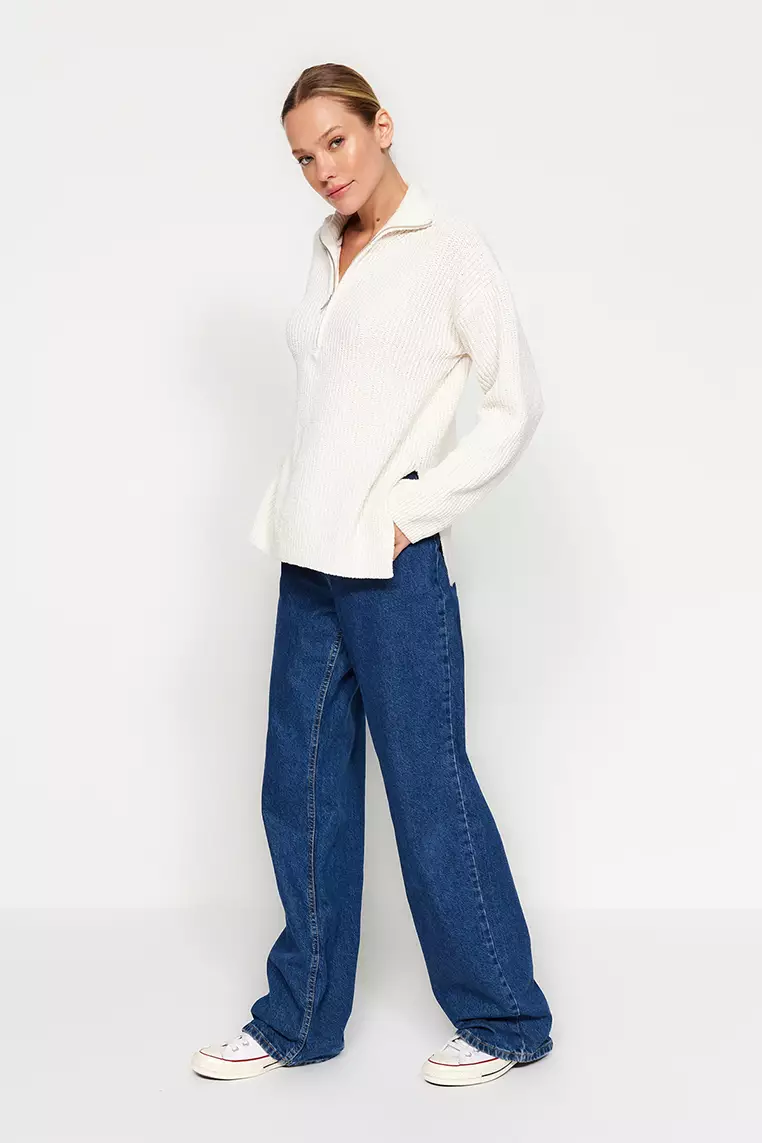 Ecru More Sustainable Wide Pattern Knitwear Sweater TWOAW24KZ01119