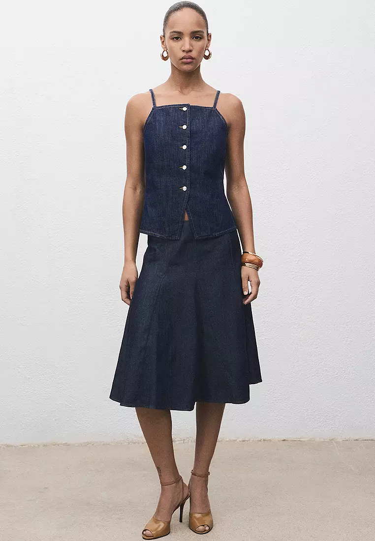 Pleated Denim Skirt