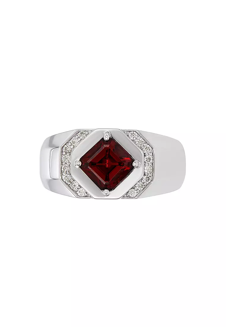HABIB Square Garnet and Diamond Men's Ring in 925 Silver Palladium 271900125(PLD)-GARN