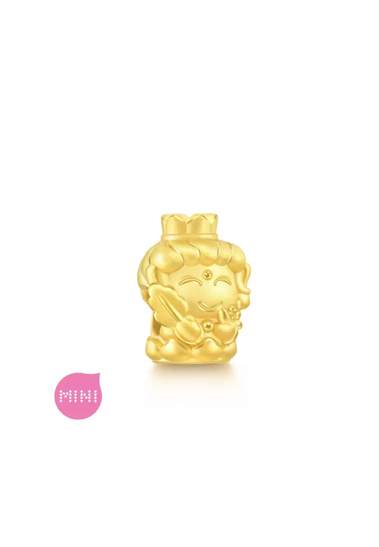 999 24K Solid Gold Zodiac Guardian Buddha Mini Charm Blessing and Men (For Chinese Zodiac: Ox and Tiger) 93628C (Bracelet not included)