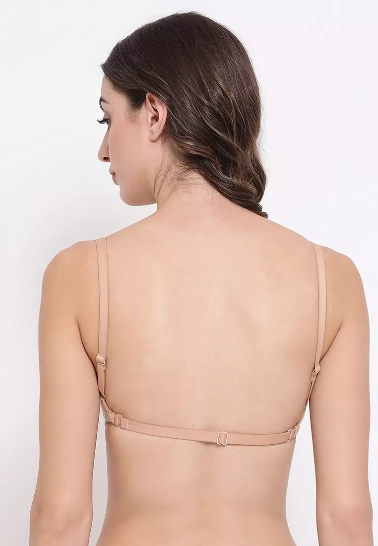 Clovia Invisi Lightly Padded Non-Wired Full Cup Multiway Backless T-Shirt Bra in Nude Colour - Cotton Rich