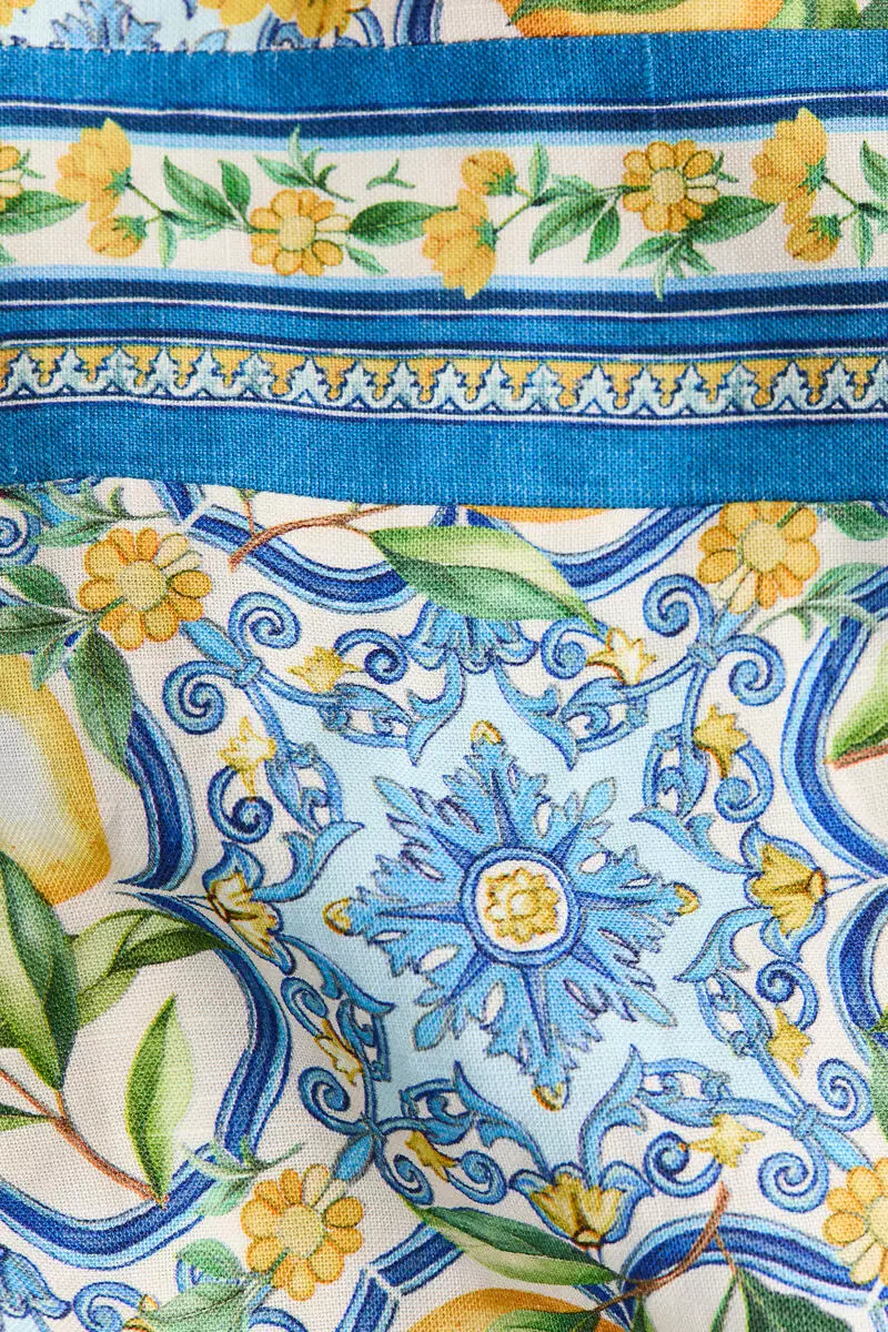 Linen-blend tie-detail dress