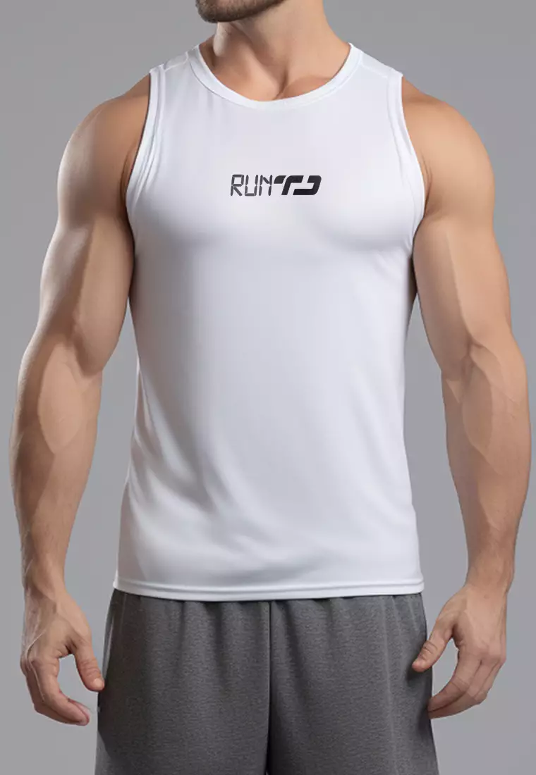 MSA61 kaos running pria stretch anti bau "run TD" putih