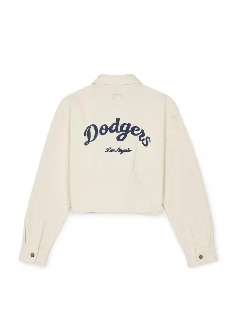 WOMEN'S VARSITY CURSIVE EMBROIDERY CROPPED DENIM SHIRTS LOS ANGELES DODGERS