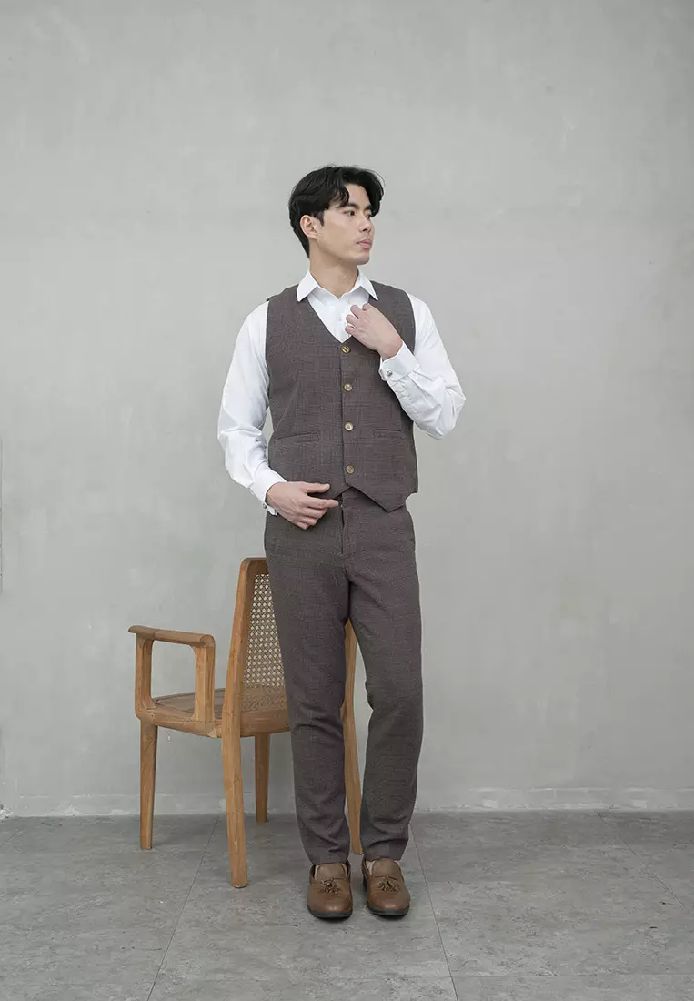 Houseofcuff Vest / Rompi Formal Biru Kotak Coklat Waistcoat Wedding Tuxedo