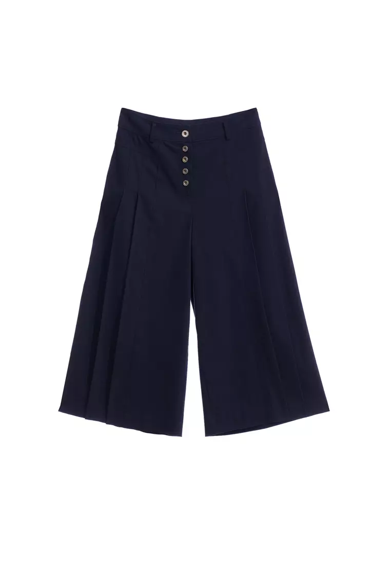 Pleated Wide Leg Navy Pants