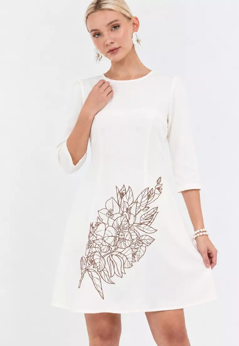 DUNEA Filipiniana Long Sleeves Bougainvillea Dress