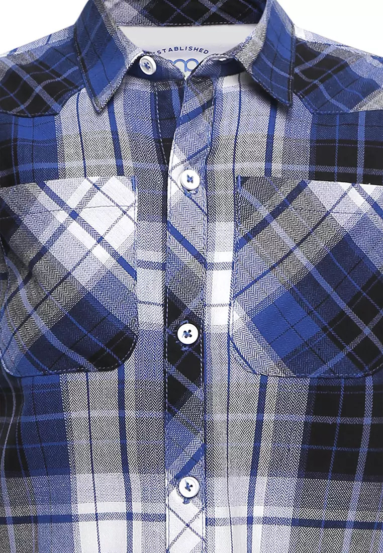 Qna Boy Tarendra Kemeja Pendek Anak Biru Motif Kotak