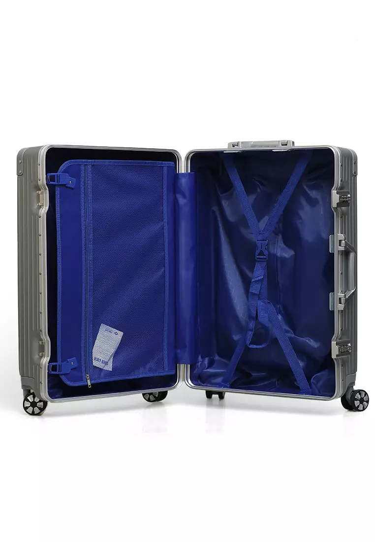 Austin Koper Unisex Classic Design Size 24 Inch Travel Bag Large Compartment TSA Lock Material Frame Alumunium Alloy ORIGINAL - Silver