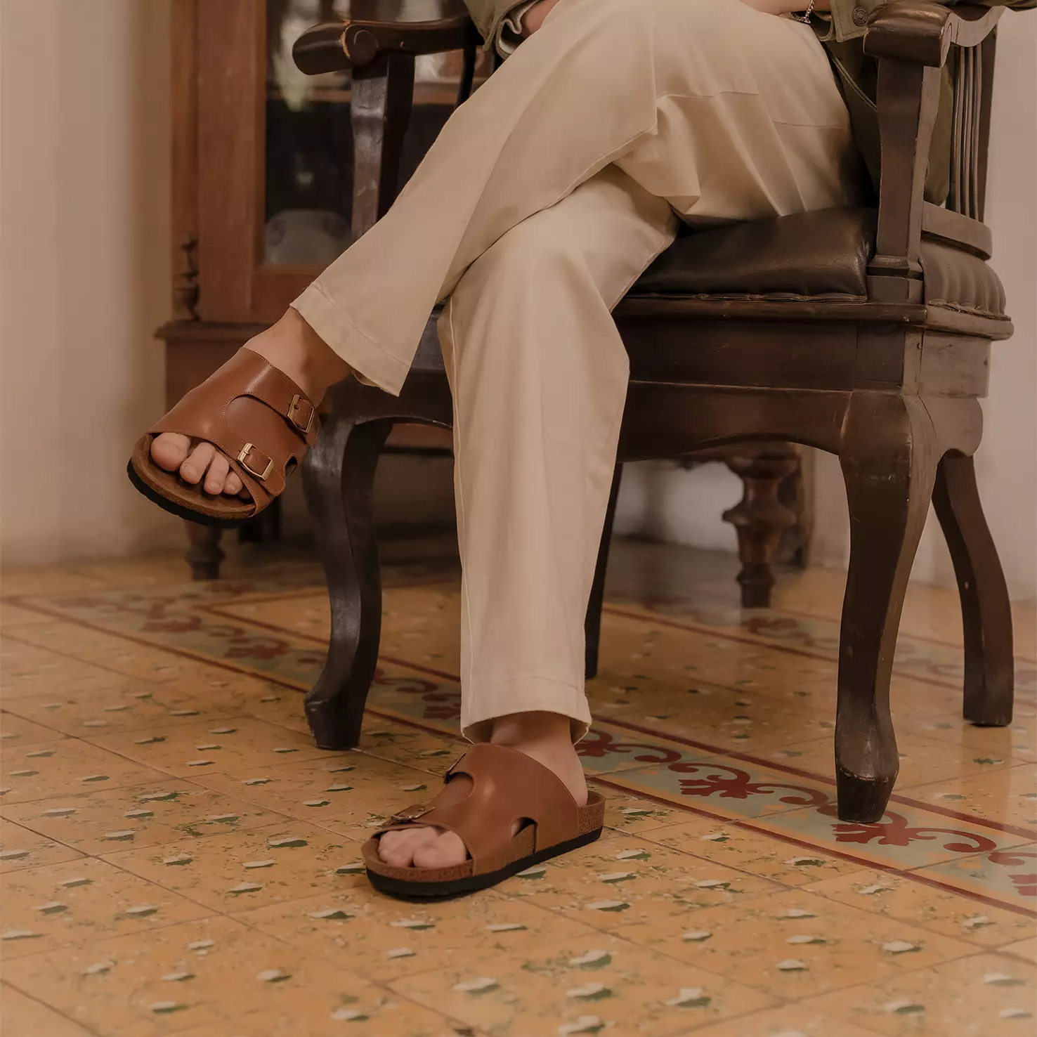 Sandal Kulit Marhadi Sendal Slide Pria Genuine Leather - Karten Tan