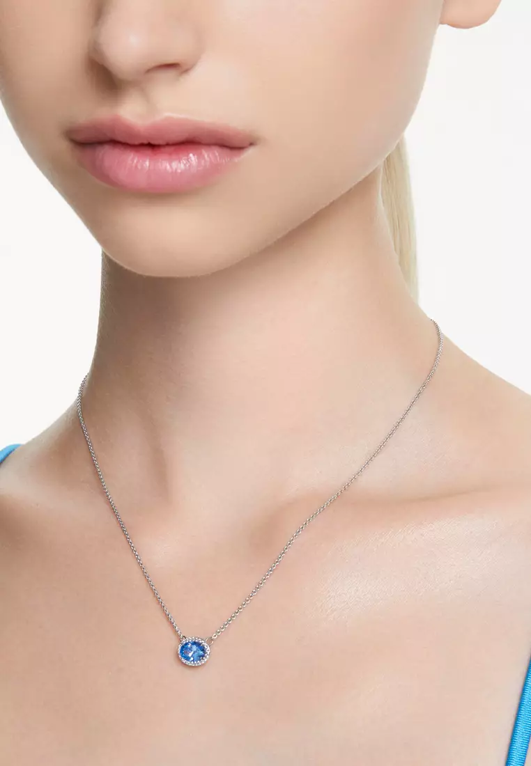 Buy Swarovski Una necklace, Oval cut, Blue, Rhodium plated 2025 Online ...