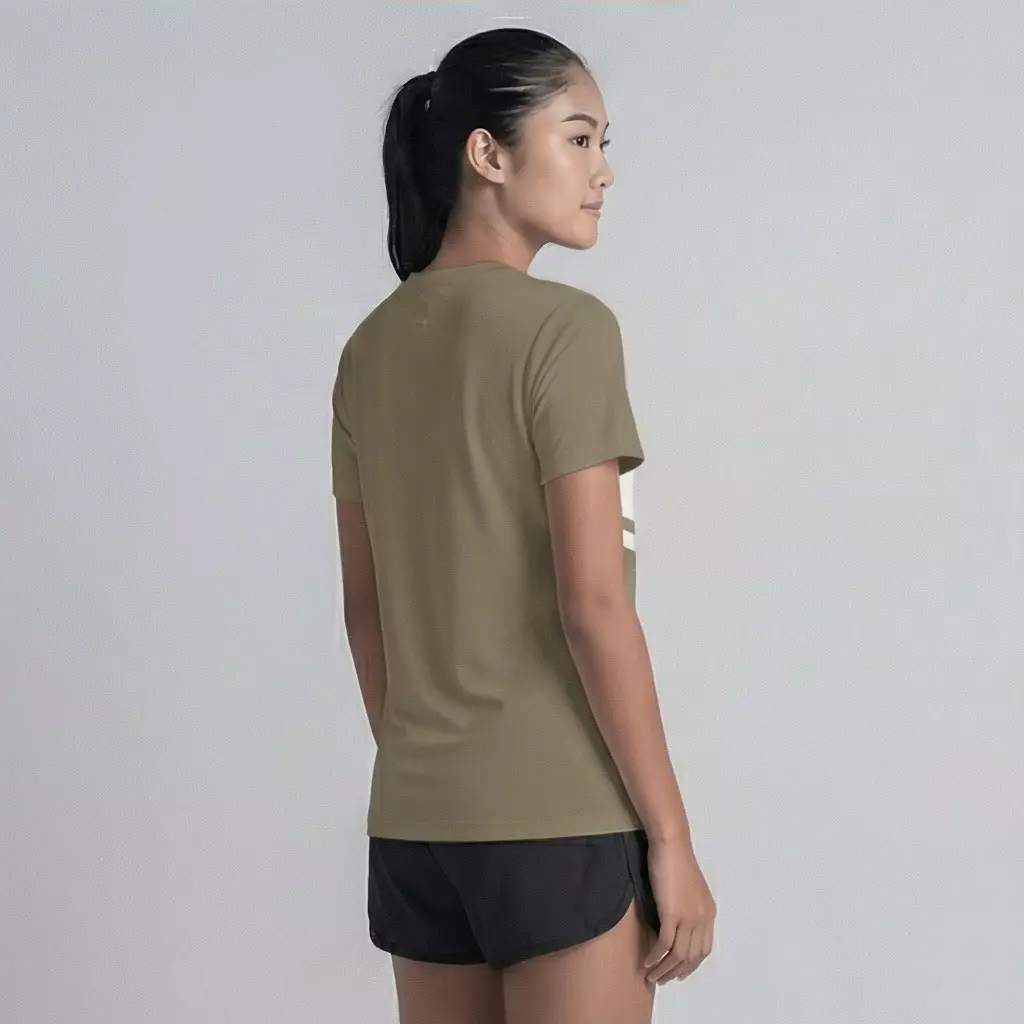 TDACTIVE Kaos Lari Wanita Lengan Pendek Drifit coklat taupe 3stripe tdbolt LSF39
