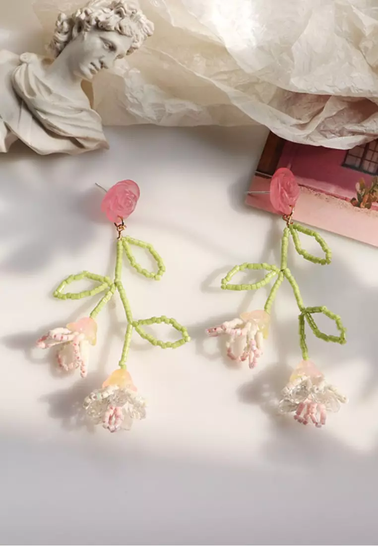 Summer romantic gradient pink flower earrings K062403