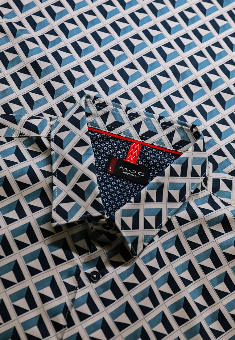 MOC - Kemeja Motif Lengan Pendek Pria Peter - Navy