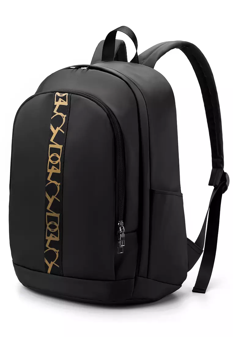 Men's Plain Water-proof Wear-resistant Nylon Zipper Backpack - Black