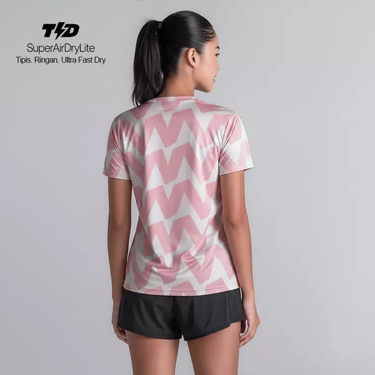 TDACTIVE Kaos Lari Wanita Lengan Pendek Motif big zigzag superairdrylite baby pink LSE80