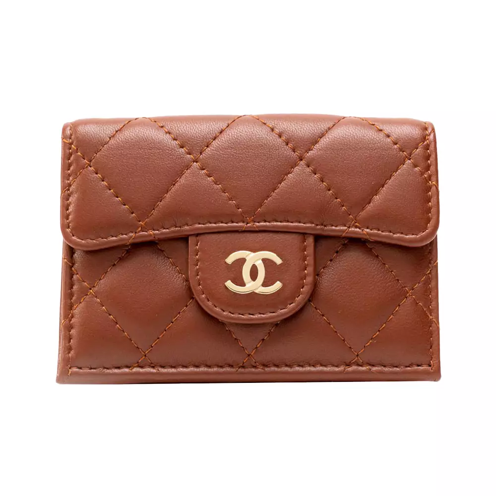 Small Classic Lambskin Flap Tri-Fold Wallet Caramel Ghw
