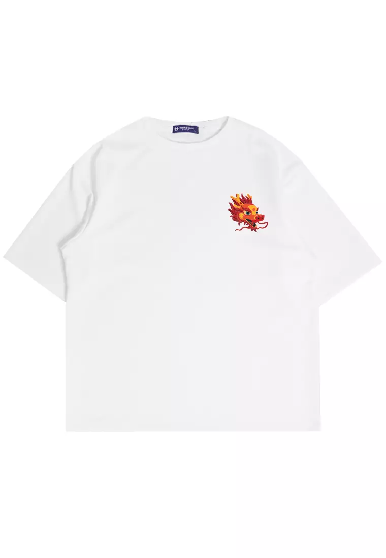 MTQ72 kaos oversize bahan tebal scuba 215gsm imlek sinciah dragon dakir putih