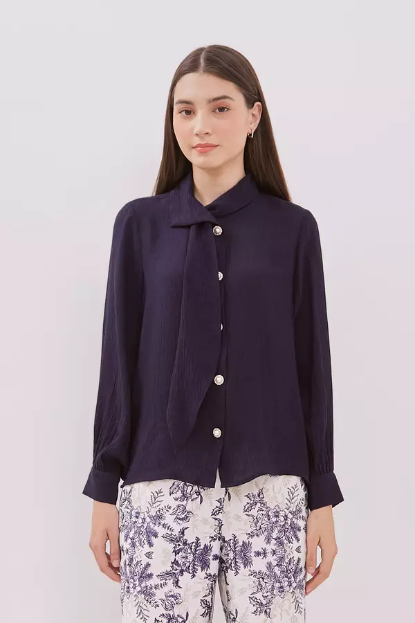 MINIMAL - Rowane - Blouse Scarft Detail - Dark Navy Colour Navy_Dark
