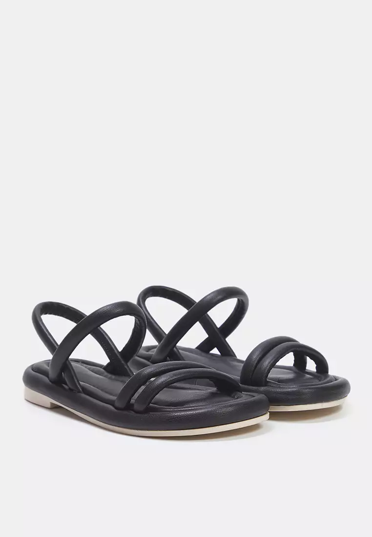 Black Double-Strap Padded Women's Flat Sandals Takss25Sd00018
