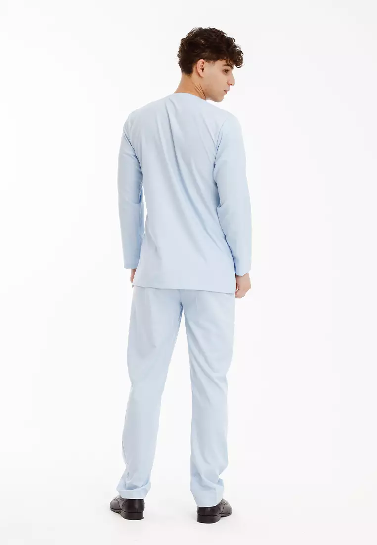 Forest x Hatta Dolmat Regular Fit Teluk Belanga Baju Melayu Set Ayah Anak Sedondon Baju Raya 2025  - BM23898-32LtBlue