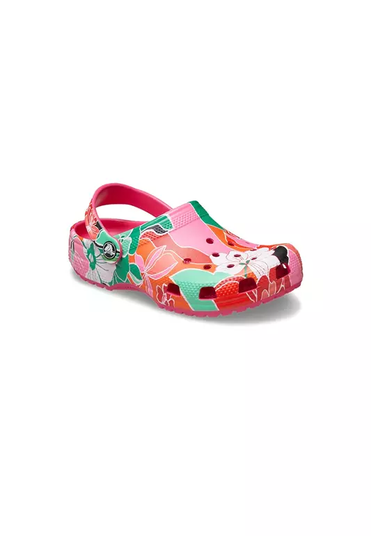 Kids' Classic Woodcut Floral Clog in Dragon Fruit