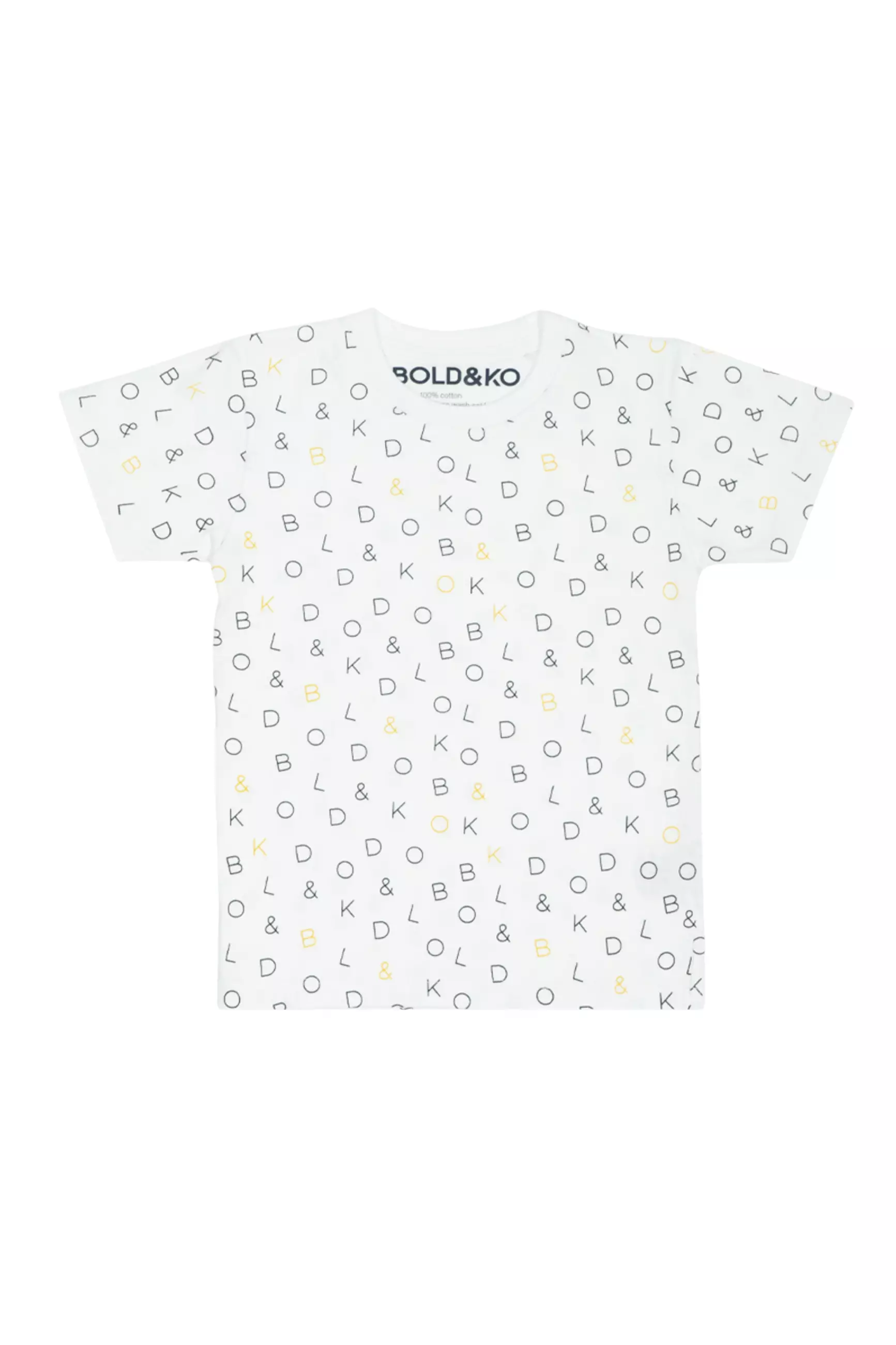BOLD & KO Signature Full Print Kids T-Shirt White | Kaos Anak | Baju Anak | Atasan Anak | Baju anak laki-laki | Baju Anak Perempuan | Baju Putih