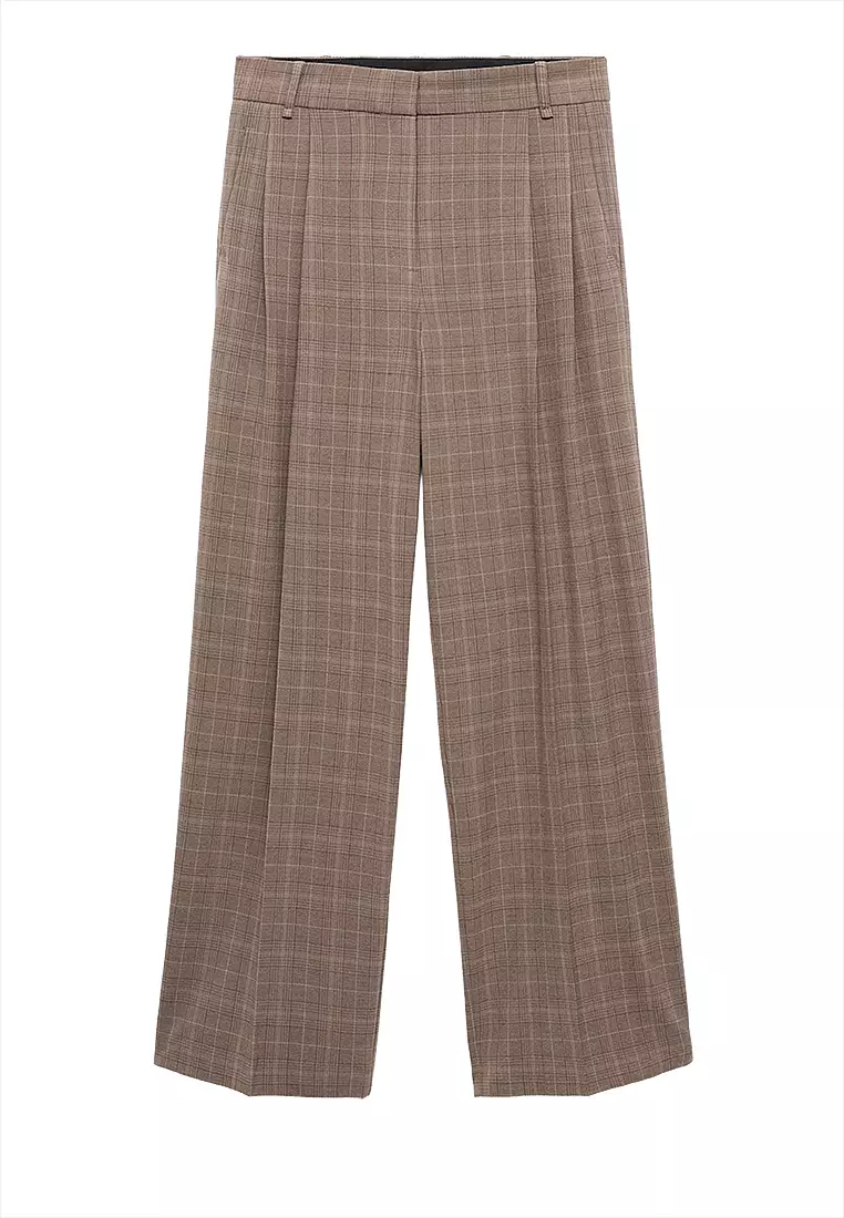 Wide-Leg Check Suit Trousers