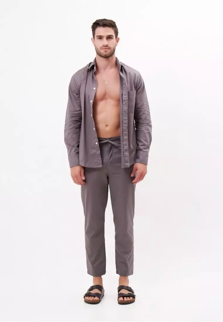 Palma Kemeja Panjang Pria Katun Organik Abu | Organic Cotton Long Sleeves Shirt Men Grey