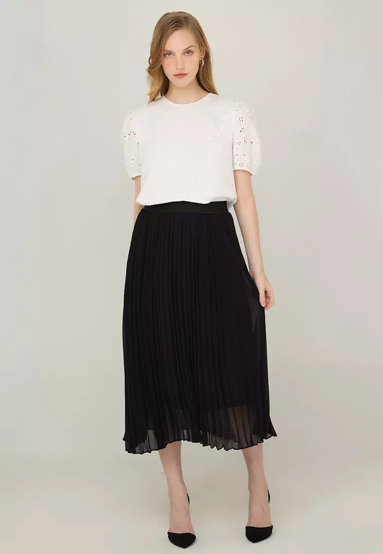 Ambherlynn A-Line Pleated Skirt  with Elastic Waist Band