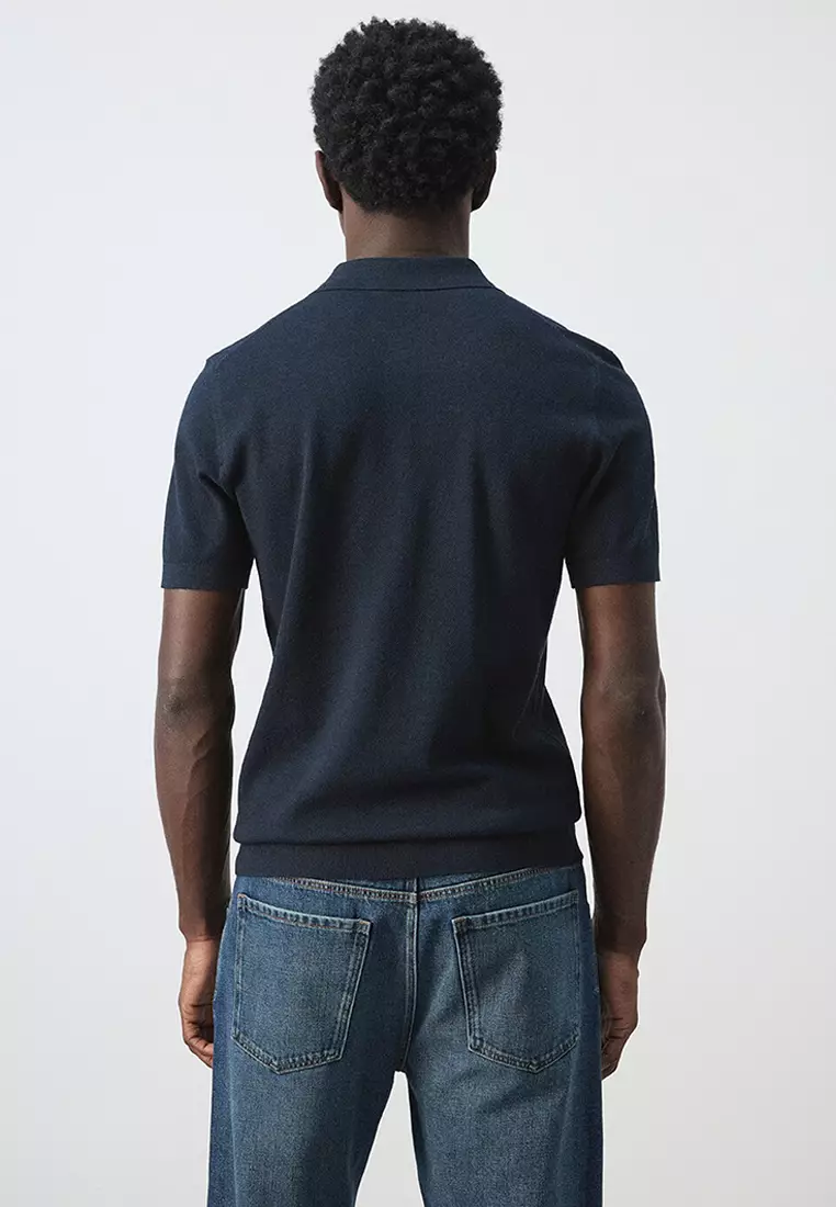 Fine Knit Polo Shirt With Microstructure