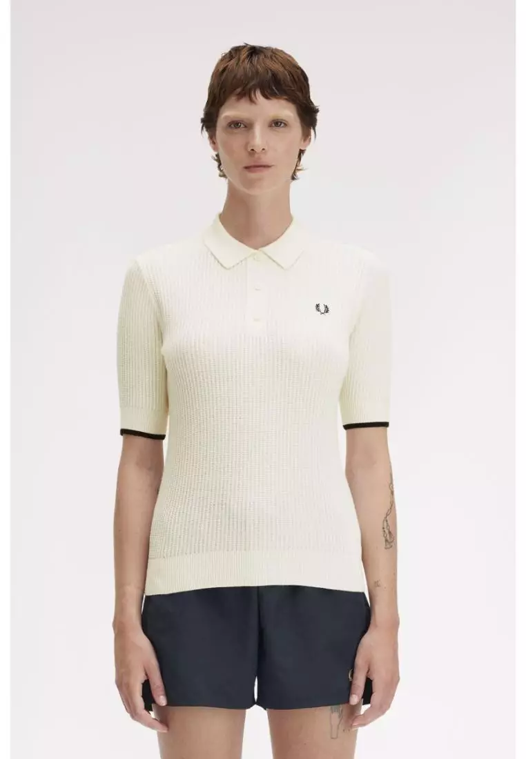 Fred Perry K9113 Mesh Knit Polo Shirt (Light Ecru)