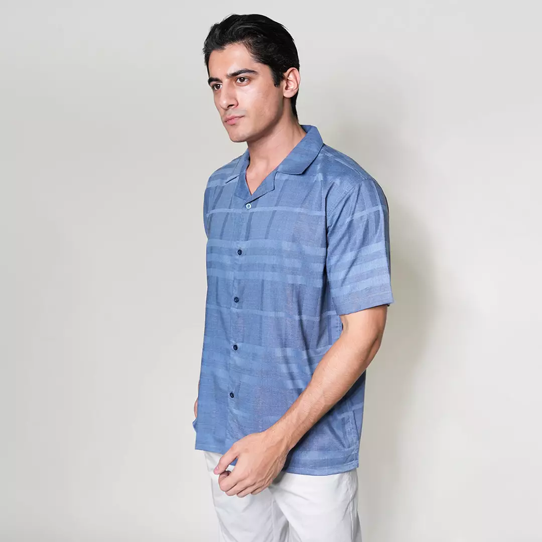 Casella Kemeja Lengan Pendek Kerah Terbuka | Cuban Camp Bowling Collar Xanlos Edition 2354 Blue