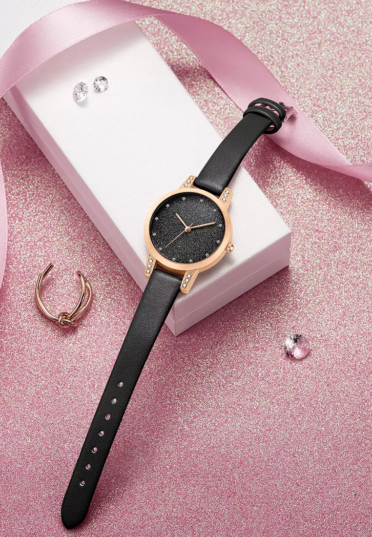 jam tangan wanita Kuarsa Gelang Kulit Sederhana Jam Tali kulit dengan gelang