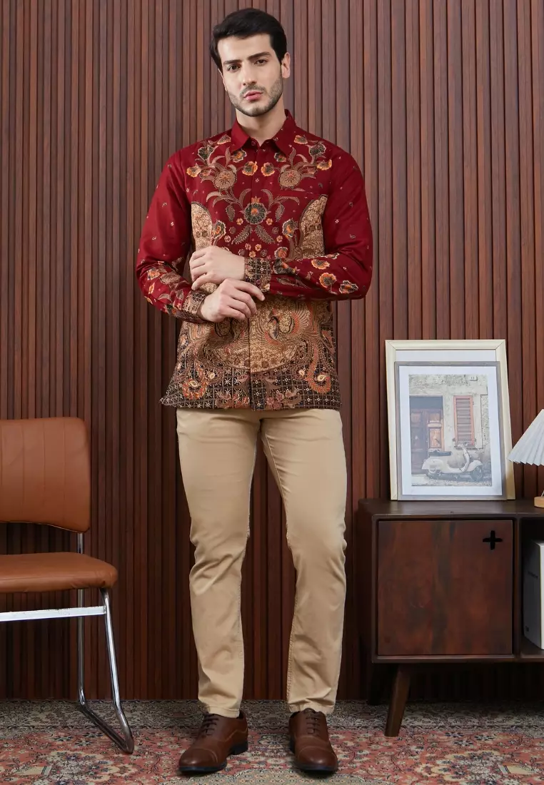 Nayara Kemeja Batik Satria Katun Maroon LG