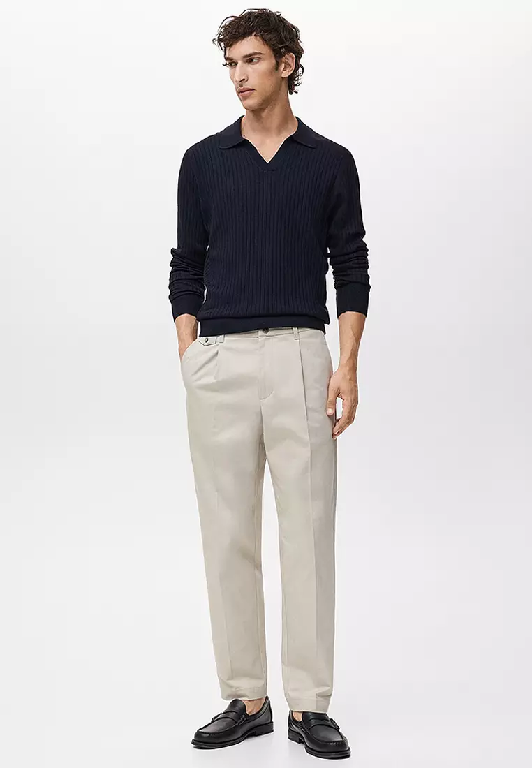 Ribbed Knitted Polo Sweater