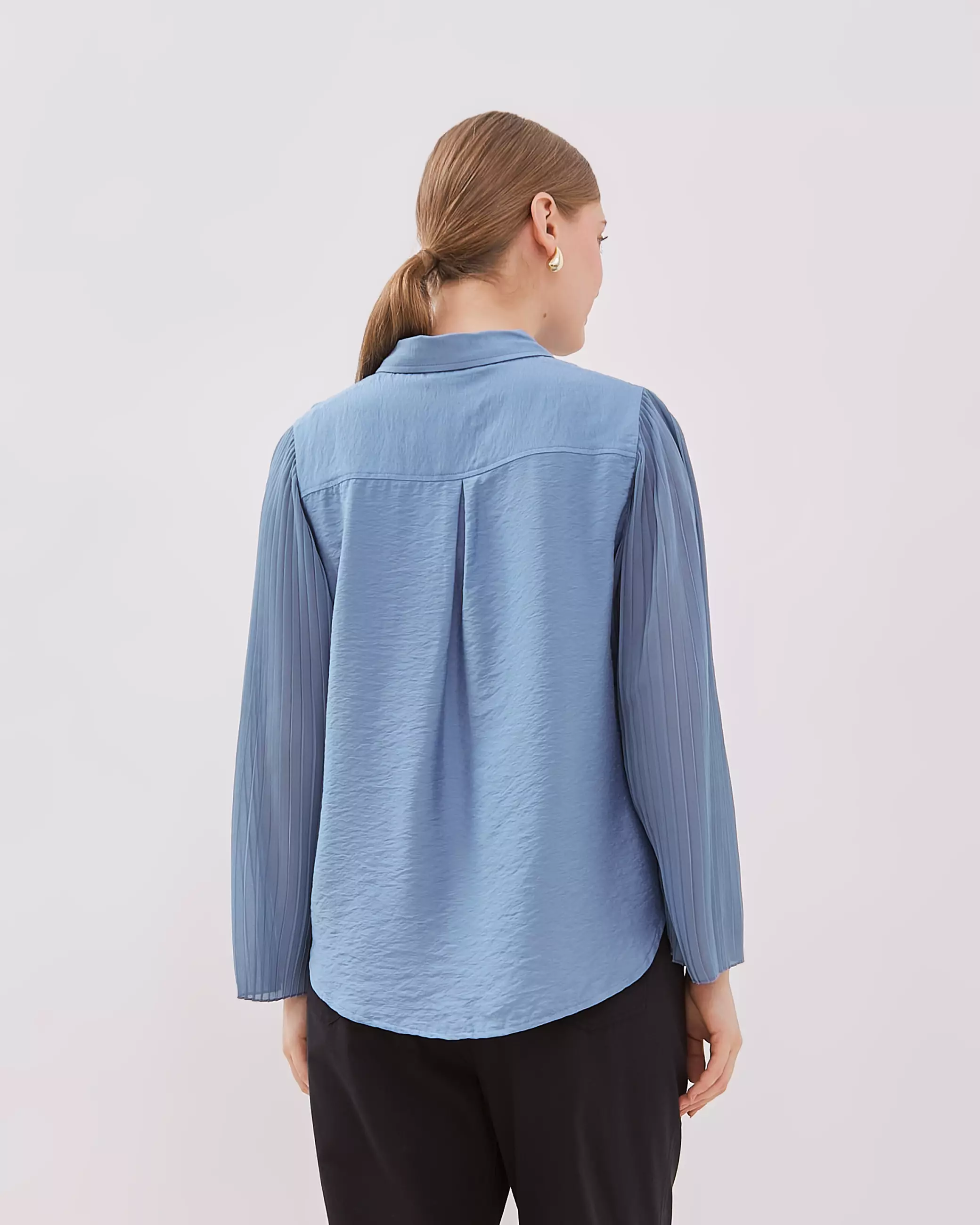 Urban Exchange Molly Blue Blouse - Atasan Blouse Wanita Lengan Panjang Warna Blue